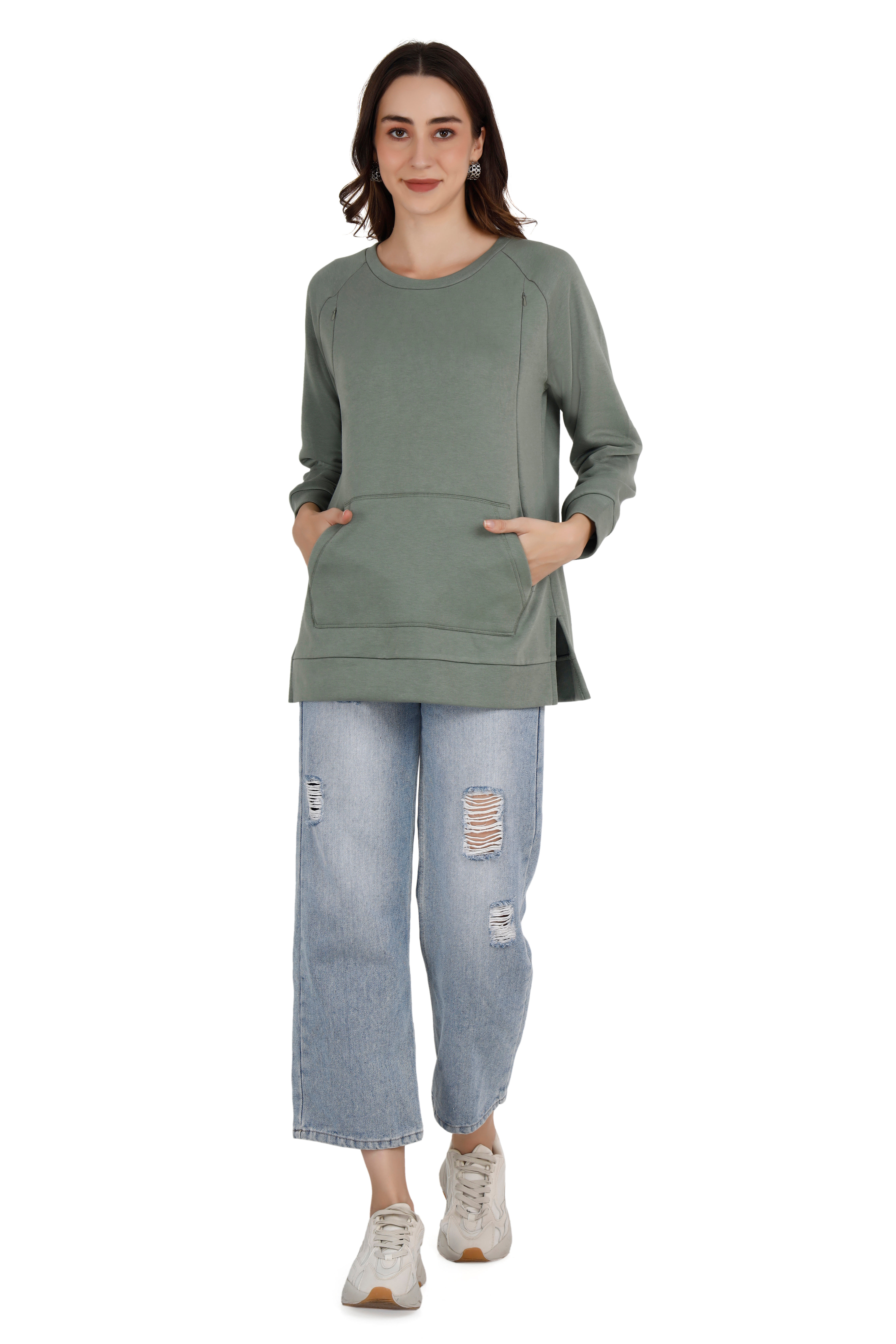 Women's Green Relaxed Sweatshirt thumbnail 3